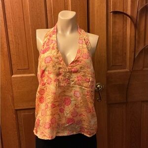 GAP Floral Halter Neck Blouse orange and pink.
